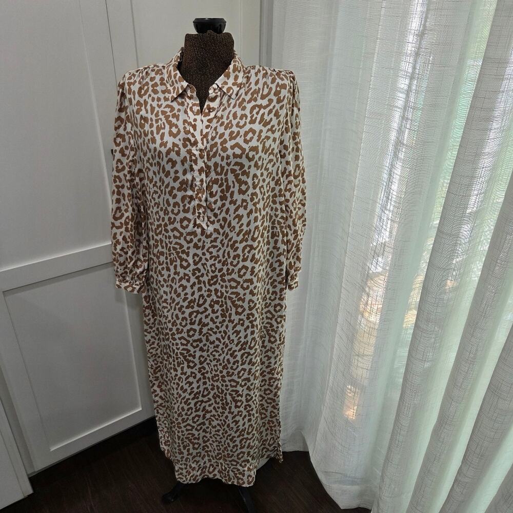 J. Crew Tie Waist Shirt Dress Bold Leopard Print Button-Up Maxi Dress Size 12 - Picture 4 of 12
